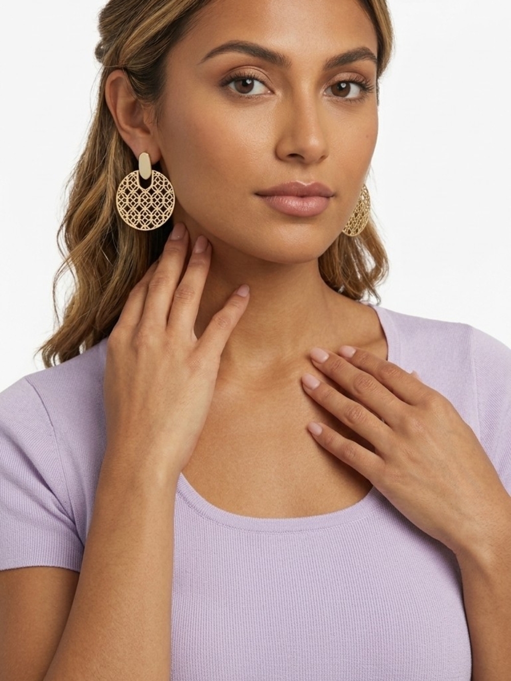 Gold Filigree Disc Drop Earrings - Women Jewelry